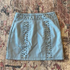 Topshop faux blue leather studded skirt